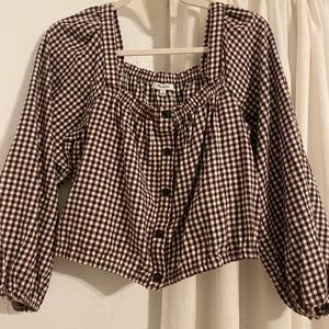 Madewell Brown Gingham Checkered Plaid Blouse Top